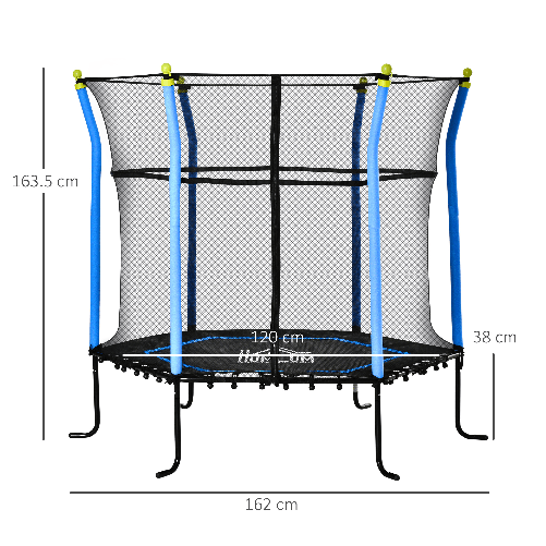HOMCOM-Tappeto-Elastico-per-Bambini-3-10-Anni-con-Rete-di-Sicurezza-e-Corde-Elastiche--160x163-5-cm-Blu-e-Nero