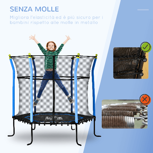 HOMCOM-Tappeto-Elastico-per-Bambini-3-10-Anni-con-Rete-di-Sicurezza-e-Corde-Elastiche--160x163-5-cm-Blu-e-Nero