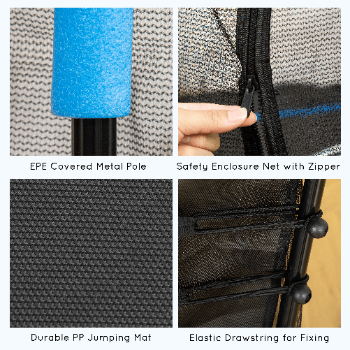 HOMCOM-Tappeto-Elastico-per-Bambini-3-10-Anni-con-Rete-di-Sicurezza-e-Corde-Elastiche--160x163-5-cm-Blu-e-Nero