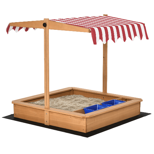 Outsunny-Sabbiera-per-Bambini-in-Legno-con-Tettuccio-Regolabile-Sedute-e-Vaschette-107-5x107-5x110cm