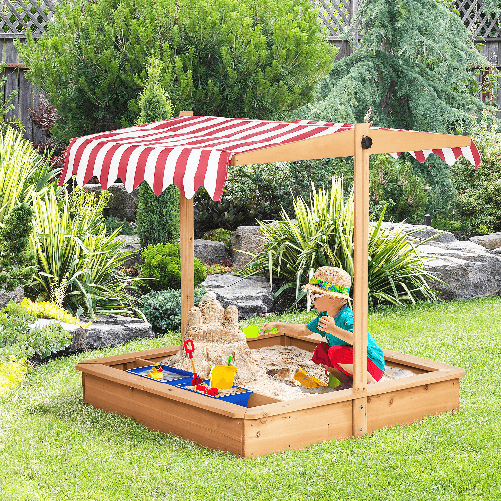 Outsunny-Sabbiera-per-Bambini-in-Legno-con-Tettuccio-Regolabile-Sedute-e-Vaschette-107-5x107-5x110cm