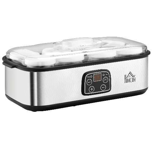 HOMCOM-Yogurtiera-Elettrica-30W-con-8-Vasetti-Inclusi-Timer-1-48-Ore-e-Temperatura-Regolabile-20-50-C-36x18-8x14cm-Argento