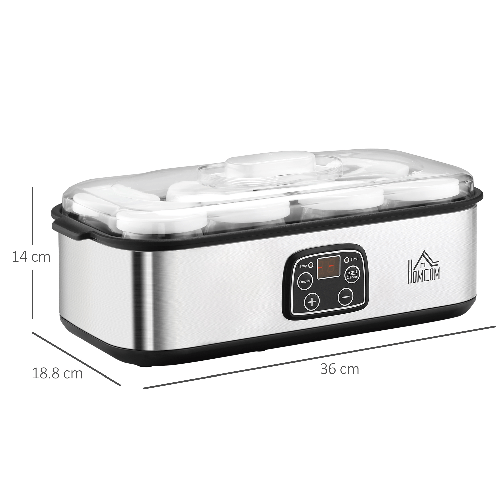 HOMCOM-Yogurtiera-Elettrica-30W-con-8-Vasetti-Inclusi-Timer-1-48-Ore-e-Temperatura-Regolabile-20-50-C-36x18-8x14cm-Argento