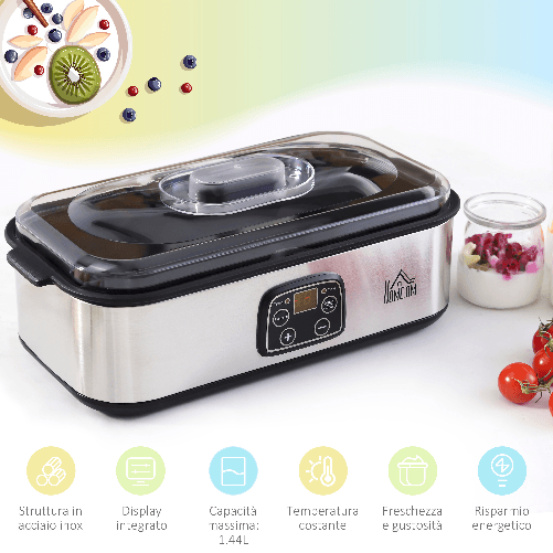 HOMCOM-Yogurtiera-Elettrica-30W-con-8-Vasetti-Inclusi-Timer-1-48-Ore-e-Temperatura-Regolabile-20-50-C-36x18-8x14cm-Argento