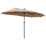 Outsunny Ombrellone da Giardino Doppio 4.5m con 48 Luci LED e Manovella, Cachi