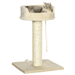 PawHut Albero Tiragraffi per Gatti con Lettino e Pallina in Peluche e Palo in Sisal 55x55x83cm Beige