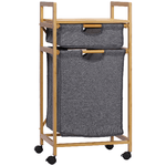 HOMCOM-Cesto-Portabiancheria-con-2-Scomparti-e-Ruote-Sacchi-in-Tessuto-e-Struttura-in-Bambu-42x35x84-5cm