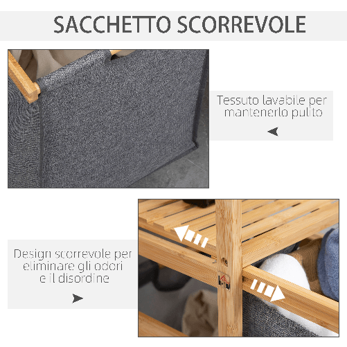 HOMCOM-Cesto-Portabiancheria-con-2-Scomparti-e-Ruote-Sacchi-in-Tessuto-e-Struttura-in-Bambu-42x35x84-5cm