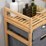 HOMCOM-Cesto-Portabiancheria-con-2-Scomparti-e-Ruote-Sacchi-in-Tessuto-e-Struttura-in-Bambu-42x35x84-5cm