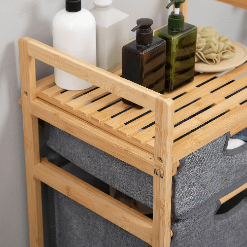 HOMCOM-Cesto-Portabiancheria-con-2-Scomparti-e-Ruote-Sacchi-in-Tessuto-e-Struttura-in-Bambu-42x35x84-5cm