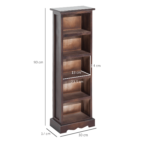 HOMCOM-Mobiletto-Scaffale-Porta-CD-con-5-Ripiani-di-Archivazione-in-Legno-Marrone-30x-17x-90cm