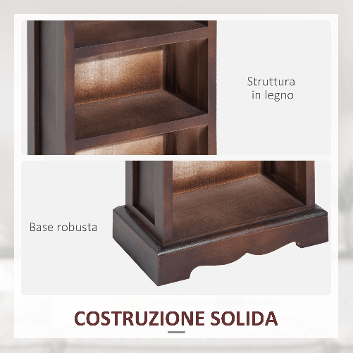 HOMCOM-Mobiletto-Scaffale-Porta-CD-con-5-Ripiani-di-Archivazione-in-Legno-Marrone-30x-17x-90cm