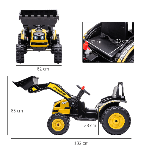 HOMCOM-Escavatore-Cavalcabile-per-Bambini-3-5-Anni-Ruspa-Giocattolo-a-Batteria-6V-con-Suoni-e-Luci-Velocita-1-5-2-5-km-h-132cmx62cmx65cm-Giallo