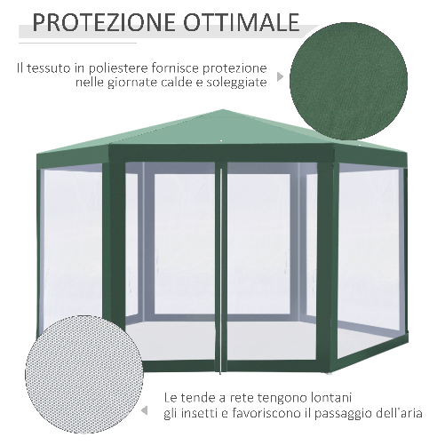 Outsunny-Gazebo-Esagonale-con-Zanzariere-in-Ferro-e-Poliestere-Verde