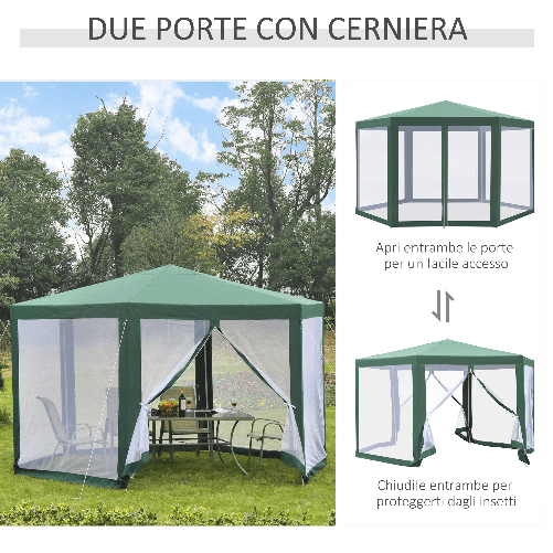Outsunny-Gazebo-Esagonale-con-Zanzariere-in-Ferro-e-Poliestere-Verde