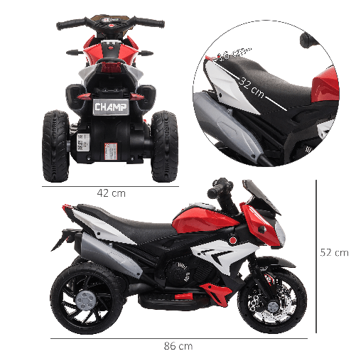 HOMCOM-Moto-Elettrica-per-Bambini-3-5-Anni-Max--25kg-con-Luci-Musica-Batteria-6V-e-Velocita-3km-h-86cmx42cmx52cm-Rossa
