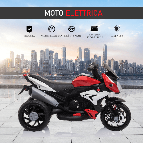 HOMCOM-Moto-Elettrica-per-Bambini-3-5-Anni-Max--25kg-con-Luci-Musica-Batteria-6V-e-Velocita-3km-h-86cmx42cmx52cm-Rossa