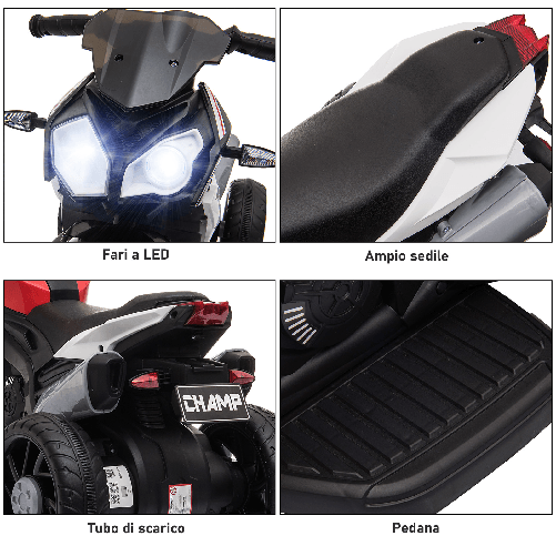HOMCOM-Moto-Elettrica-per-Bambini-3-5-Anni-Max--25kg-con-Luci-Musica-Batteria-6V-e-Velocita-3km-h-86cmx42cmx52cm-Rossa