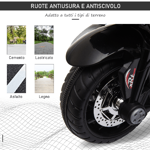 HOMCOM-Moto-Elettrica-per-Bambini-3-5-Anni-Max--25kg-con-Luci-Musica-Batteria-6V-e-Velocita-3km-h-86cmx42cmx52cm-Rossa