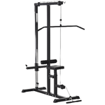 HOMCOM Stazione Fitness Pull Down da Casa con Panca e Cavo Regolabile, in Acciaio 107x120x190cm Nero