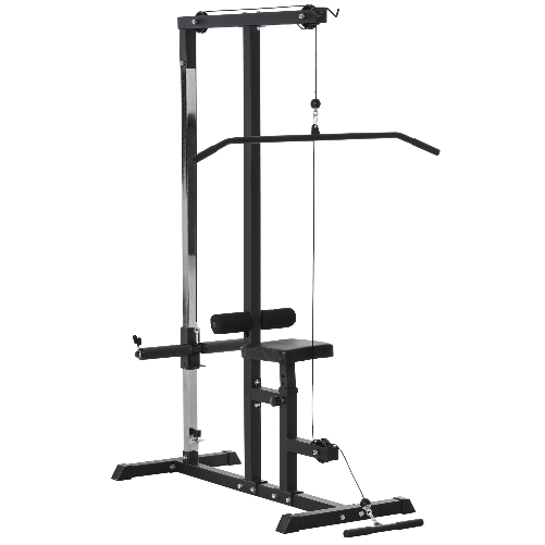 HOMCOM-Stazione-Fitness-Pull-Down-da-Casa-con-Panca-e-Cavo-Regolabile-in-Acciaio-107x120x190cm-Nero