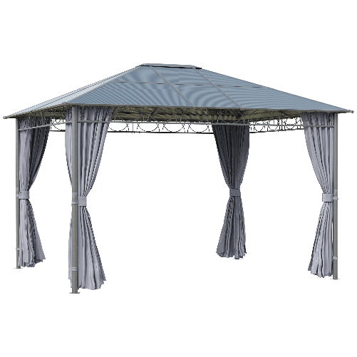 Outsunny-Gazebo-da-Giardino-3-6x3m-con-Tetto-in-Policarbonato-Anti-UV-e-Tende-Grigio