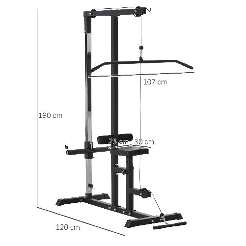 HOMCOM-Stazione-Fitness-Pull-Down-da-Casa-con-Panca-e-Cavo-Regolabile-in-Acciaio-107x120x190cm-Nero