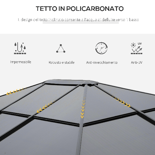 Outsunny-Gazebo-da-Giardino-3-6x3m-con-Tetto-in-Policarbonato-Anti-UV-e-Tende-Grigio