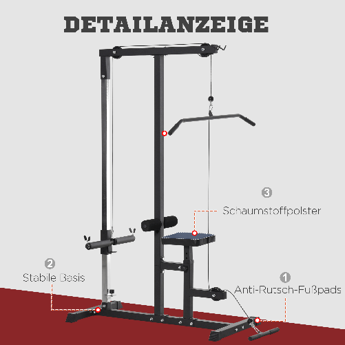 HOMCOM-Stazione-Fitness-Pull-Down-da-Casa-con-Panca-e-Cavo-Regolabile-in-Acciaio-107x120x190cm-Nero