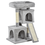 PawHut Albero Tiragraffi per Gatti con Pali in Sisal, Lettino e 2 Casette, 59x39x83cm, Grigio