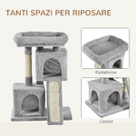 PawHut-Albero-Tiragraffi-per-Gatti-con-Pali-in-Sisal-Lettino-e-2-Casette-59x39x83cm-Grigio