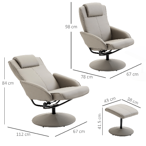HOMCOM-Poltrona-Sedia-Relax-Reclinabile-con-Sgabello-Poggiapiedi-in-Pelle-Finta-per-Soggiorno-o-Studio-78-67-98-cm-Grigia
