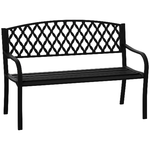 Outsunny-Panchina-da-Esterno-2-Posti-con-Braccioli-in-Acciaio-e-Ghisa-128x58-5x89cm-Nero