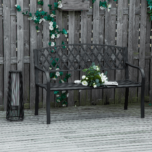 Outsunny-Panchina-da-Esterno-2-Posti-con-Braccioli-in-Acciaio-e-Ghisa-128x58-5x89cm-Nero