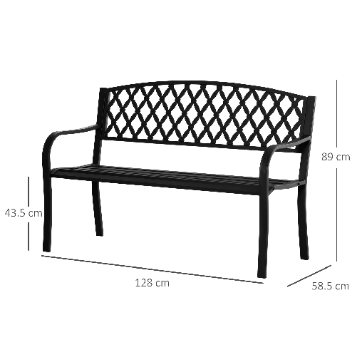 Outsunny-Panchina-da-Esterno-2-Posti-con-Braccioli-in-Acciaio-e-Ghisa-128x58-5x89cm-Nero