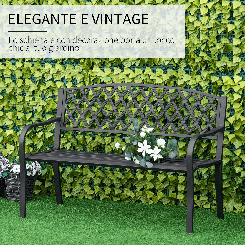 Outsunny-Panchina-da-Esterno-2-Posti-con-Braccioli-in-Acciaio-e-Ghisa-128x58-5x89cm-Nero