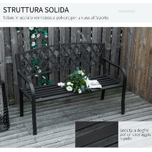 Outsunny-Panchina-da-Esterno-2-Posti-con-Braccioli-in-Acciaio-e-Ghisa-128x58-5x89cm-Nero