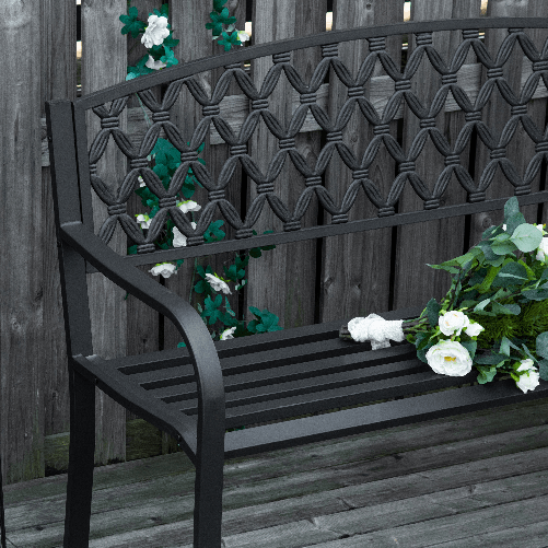 Outsunny-Panchina-da-Esterno-2-Posti-con-Braccioli-in-Acciaio-e-Ghisa-128x58-5x89cm-Nero