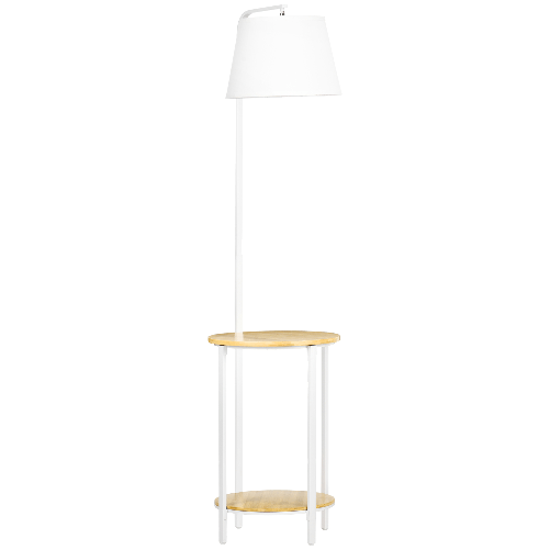 HOMCOM-Lampada-da-Terra-Moderna-con-Tavolino-a-2-Livelli-per-Soggiorno-e-Camera-da-Letto-in-Tessuto-Effetto-Lino-Bambu-e-Acciaio--37x162-cm