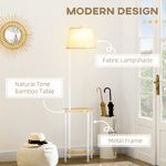 HOMCOM-Lampada-da-Terra-Moderna-con-Tavolino-a-2-Livelli-per-Soggiorno-e-Camera-da-Letto-in-Tessuto-Effetto-Lino-Bambu-e-Acciaio--37x162-cm