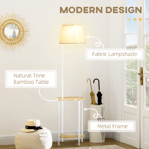 HOMCOM-Lampada-da-Terra-Moderna-con-Tavolino-a-2-Livelli-per-Soggiorno-e-Camera-da-Letto-in-Tessuto-Effetto-Lino-Bambu-e-Acciaio--37x162-cm