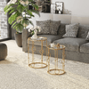 HOMCOM-Set-2-Pezzi-Tavolini-da-Caffe-Design-Elegante-con-Motivi-a-Cerchio-Metallo-e-Vetro-Temperato--41x57cm----36x51cm