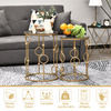 HOMCOM-Set-2-Pezzi-Tavolini-da-Caffe-Design-Elegante-con-Motivi-a-Cerchio-Metallo-e-Vetro-Temperato--41x57cm----36x51cm