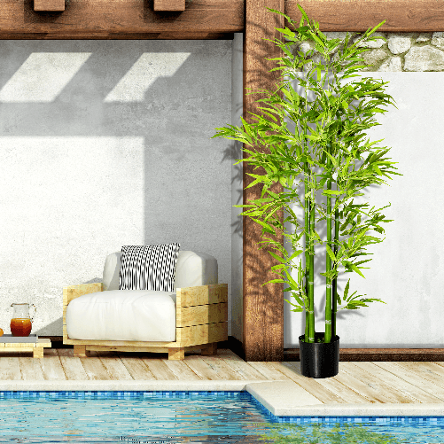 HOMCOM-Pianta-Finta-di-Bambu-Alta-150cm-con-Vaso-Incluso-per-Interno-ed-Esterno