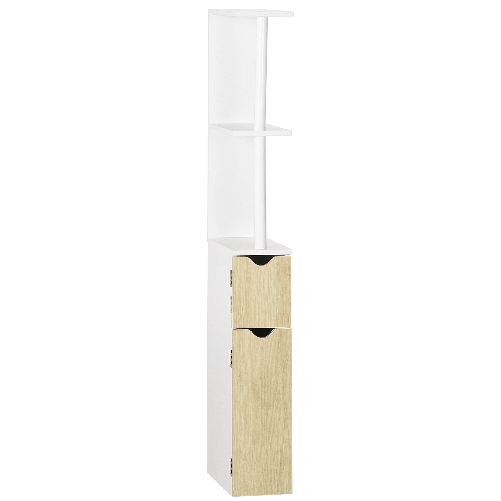kleankin-Colonna-Bagno-con-2-Ripiani-e-2-Armadietti-Mobile-Alto-Salvaspazio-15-2x29-8x118-cm-Bianco-e-color-Legno