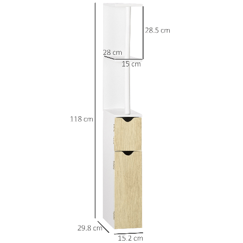 kleankin-Colonna-Bagno-con-2-Ripiani-e-2-Armadietti-Mobile-Alto-Salvaspazio-15-2x29-8x118-cm-Bianco-e-color-Legno