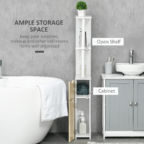 kleankin-Colonna-Bagno-con-2-Ripiani-e-2-Armadietti-Mobile-Alto-Salvaspazio-15-2x29-8x118-cm-Bianco-e-color-Legno