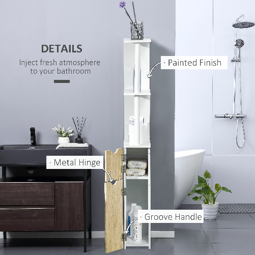 kleankin-Colonna-Bagno-con-2-Ripiani-e-2-Armadietti-Mobile-Alto-Salvaspazio-15-2x29-8x118-cm-Bianco-e-color-Legno