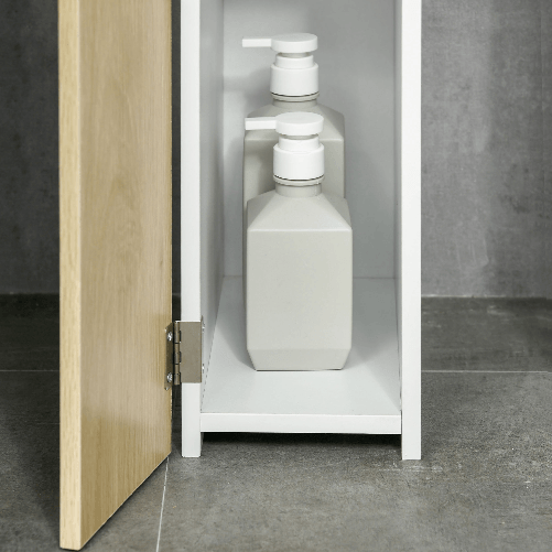 kleankin-Colonna-Bagno-con-2-Ripiani-e-2-Armadietti-Mobile-Alto-Salvaspazio-15-2x29-8x118-cm-Bianco-e-color-Legno