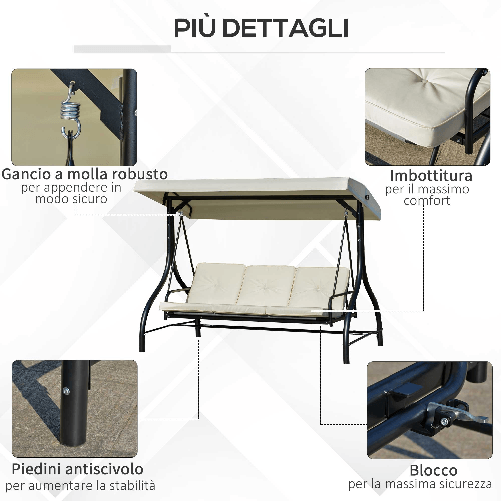 Outusunny-Dondolo-Letto-da-Giardino-3-Posti-con-Tettuccio-Regolabile-Metallo-e-Poliestere-Beige
